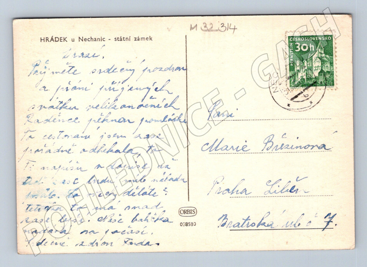 Pohlednice Hrádek u Mechanic zámek interiér cca 1950s (M32314)