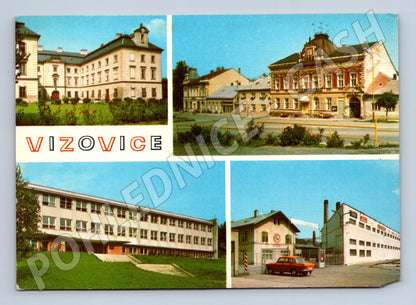 Pohlednice Vizovice zámek hotel škola konzervárny 197x (M32324)