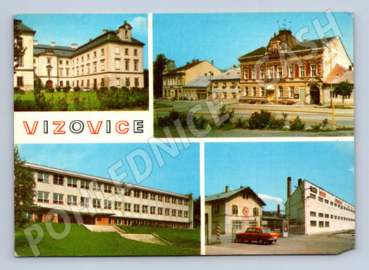 Pohlednice Vizovice zámek hotel škola konzervárny 197x (M32324)