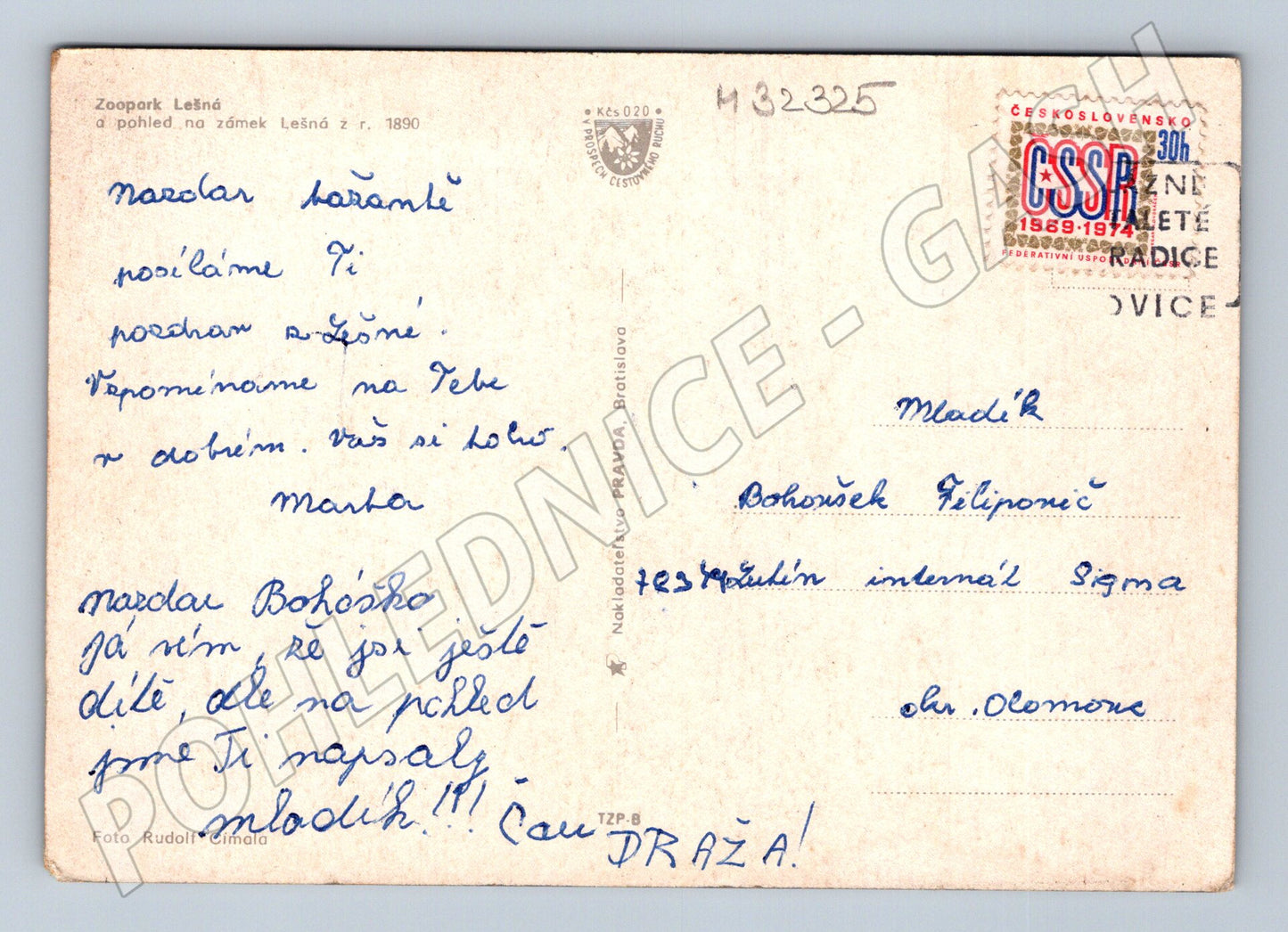 Pohlednice ZOO Lešná zámek a zvířata 1970 (M32325)