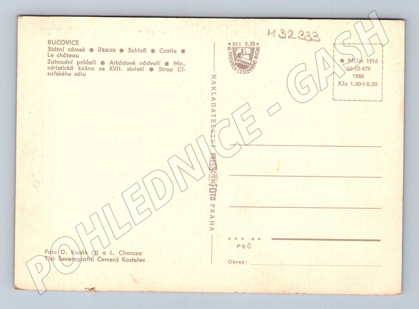 Pohlednice Bučovice zámek vícepohled 1968 (M32333)