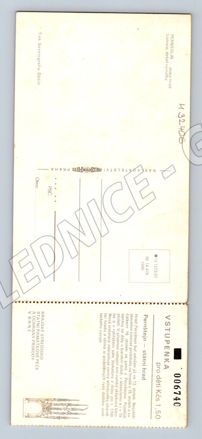 Pohlednice Pernštejn hrad dekorace interiér 1949 (M32406)
