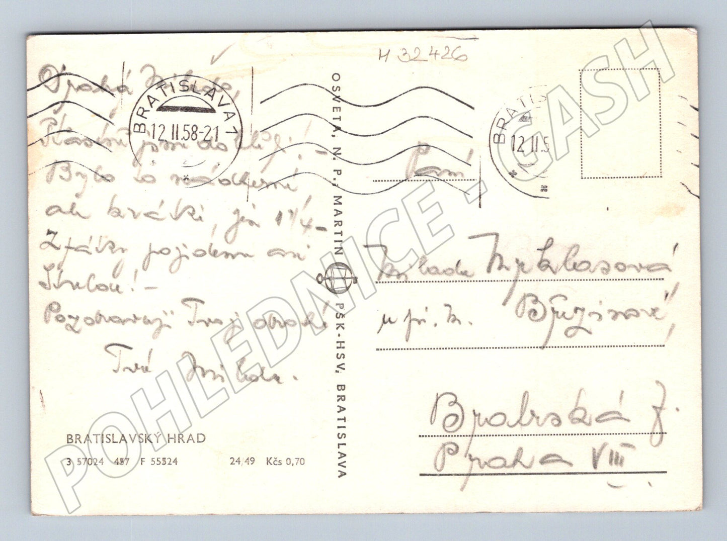 Pohlednice Slovensko Bratislava hrad Dunaj 1958 (M32426)