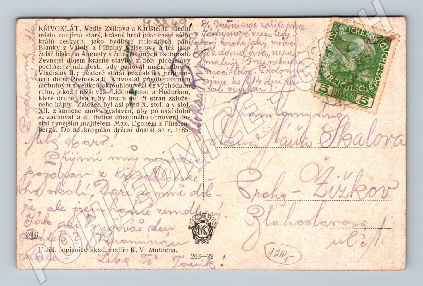 Pohlednice hrad Křivoklát Rakousko Uhersko Muttich (M3249)