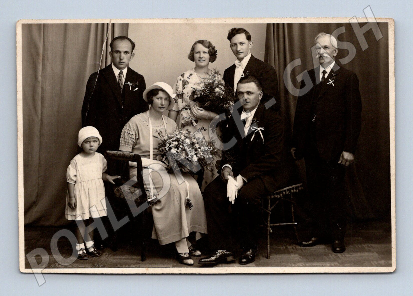 Stará fotografie Poděbrady svatební pár s rodinou (M32493)