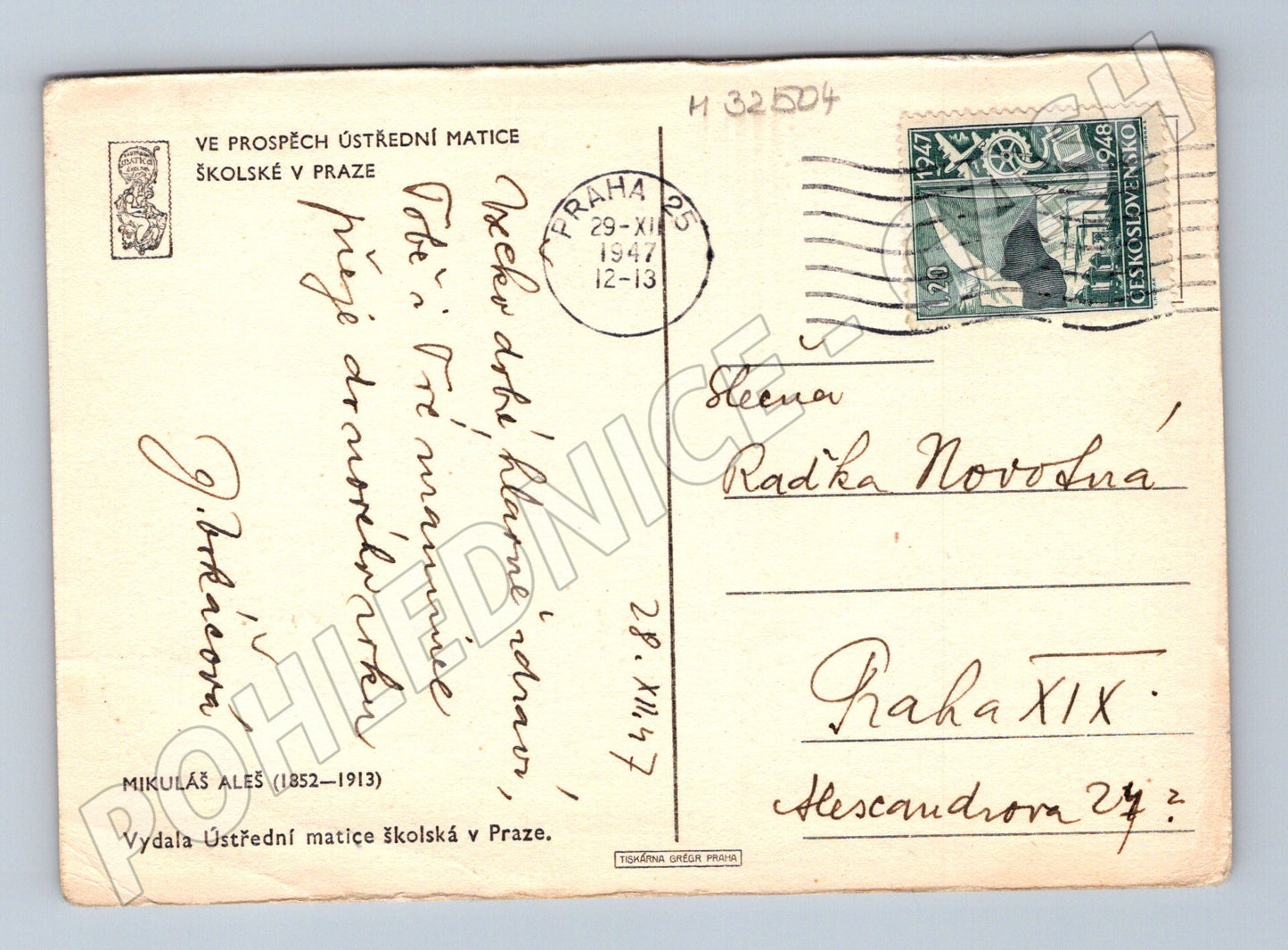 Pohlednice Praha Mikuláš Aleš koňská scéna 1947 (M32504)