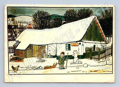 Pohlednice Jos. Lada zimní krajina chalupa 1933 (M32554)