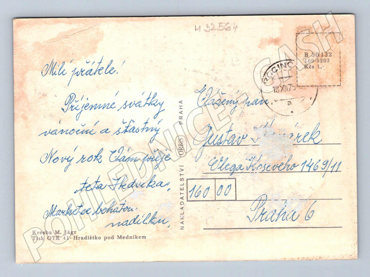 Pohlednice Vánoce a Nový rok kresba M. Jágr 1973 (M32564)