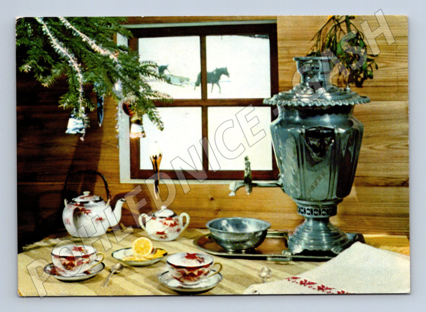 Pohlednice Vánoční pozdrav samovar 1965 (M32570)