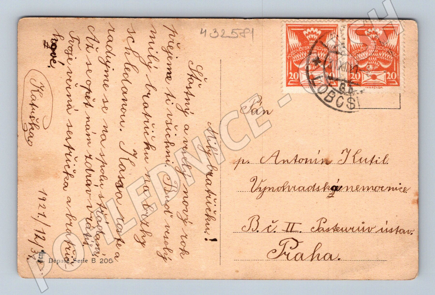 Pohlednice Novoroční přání děti na sněhu 1927 (M32581)