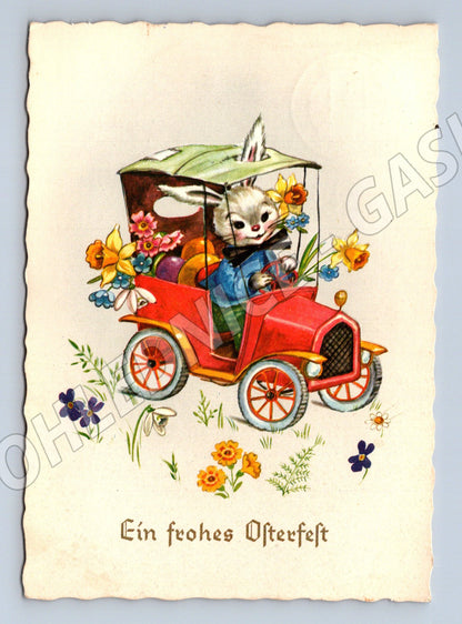 Pohlednice Německo Velikonoce zajíček auto 1961 (M32582)