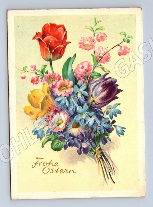 Pohlednice Německo kytice květin Frohe Ostern 1961 (M32583)