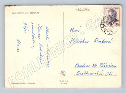Pohlednice Velikonoce dítě s vajíčky ~1950 (M32596)