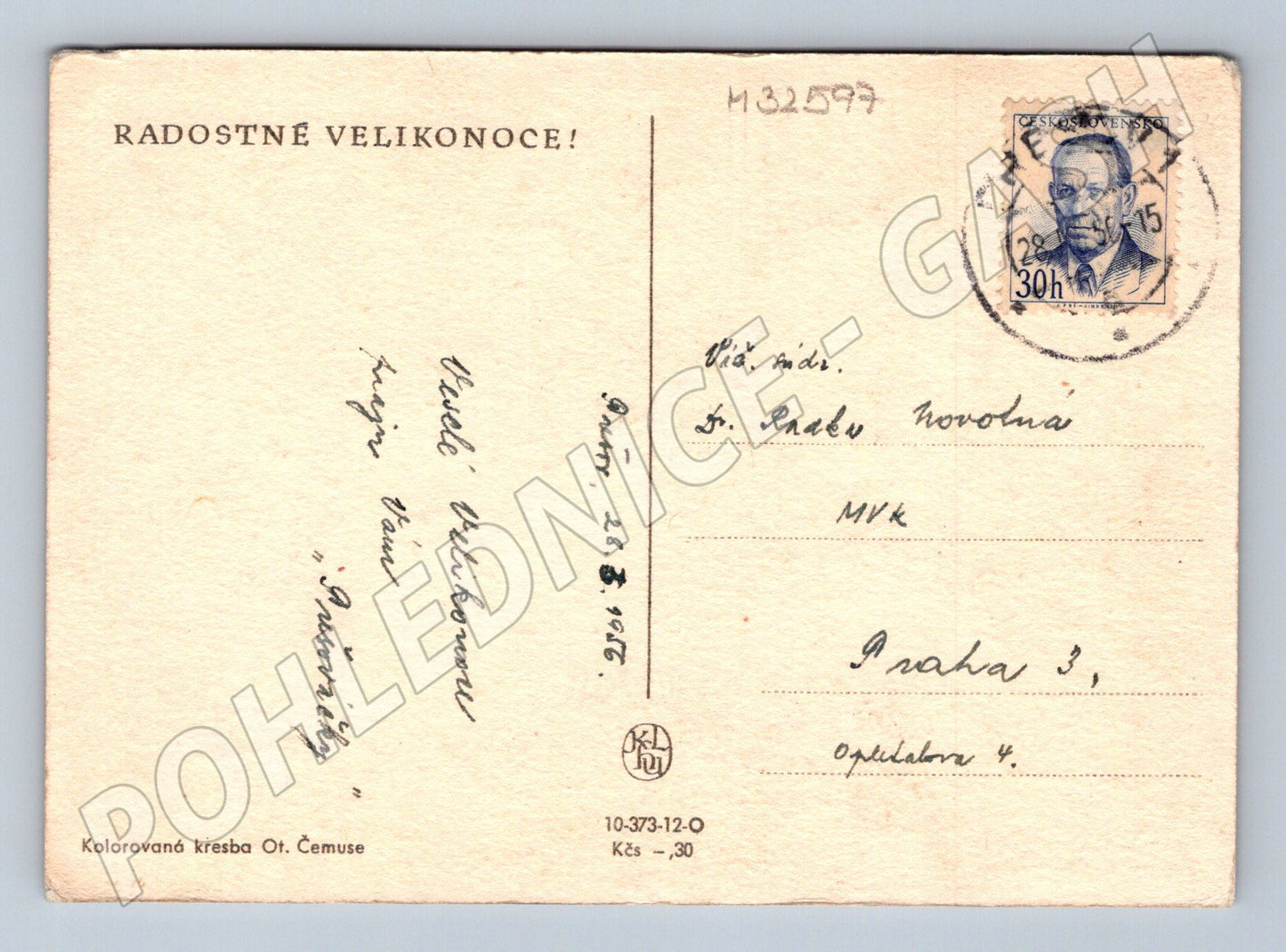 Pohlednice Velikonoční děti kresba 1952 (M32597)