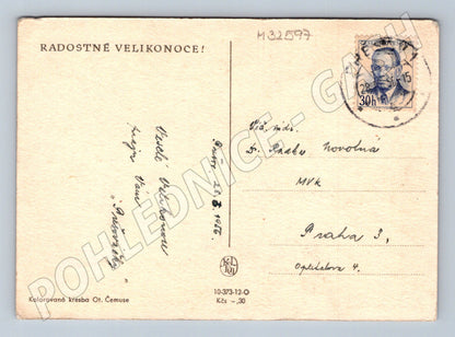 Pohlednice Velikonoční děti kresba 1952 (M32597)