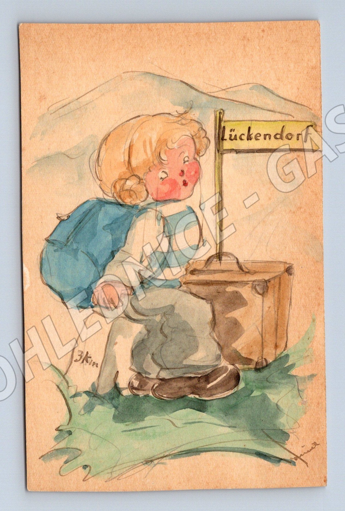 Pohlednice Německo Lückendorf ilustrace ručně malované (M32625)
