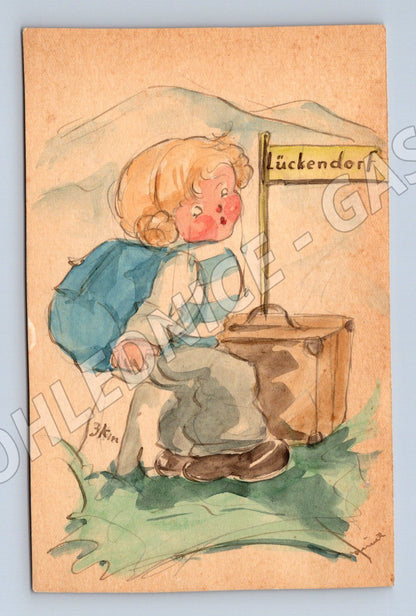 Pohlednice Německo Lückendorf ilustrace ručně malované (M32625)