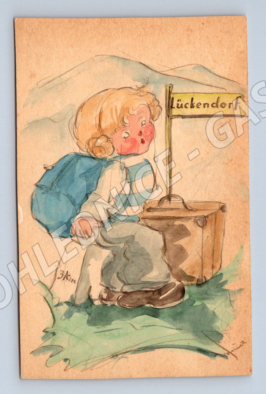 Pohlednice Německo Lückendorf ilustrace ručně malované (M32625)