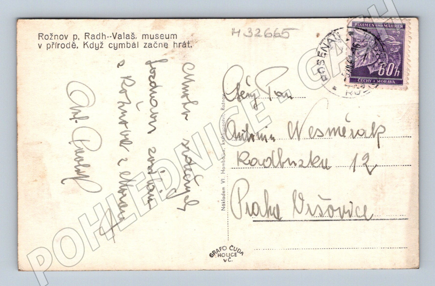 Pohlednice Rožnov p. Radhoštěm kroje cimbál Protektorát (M32665)