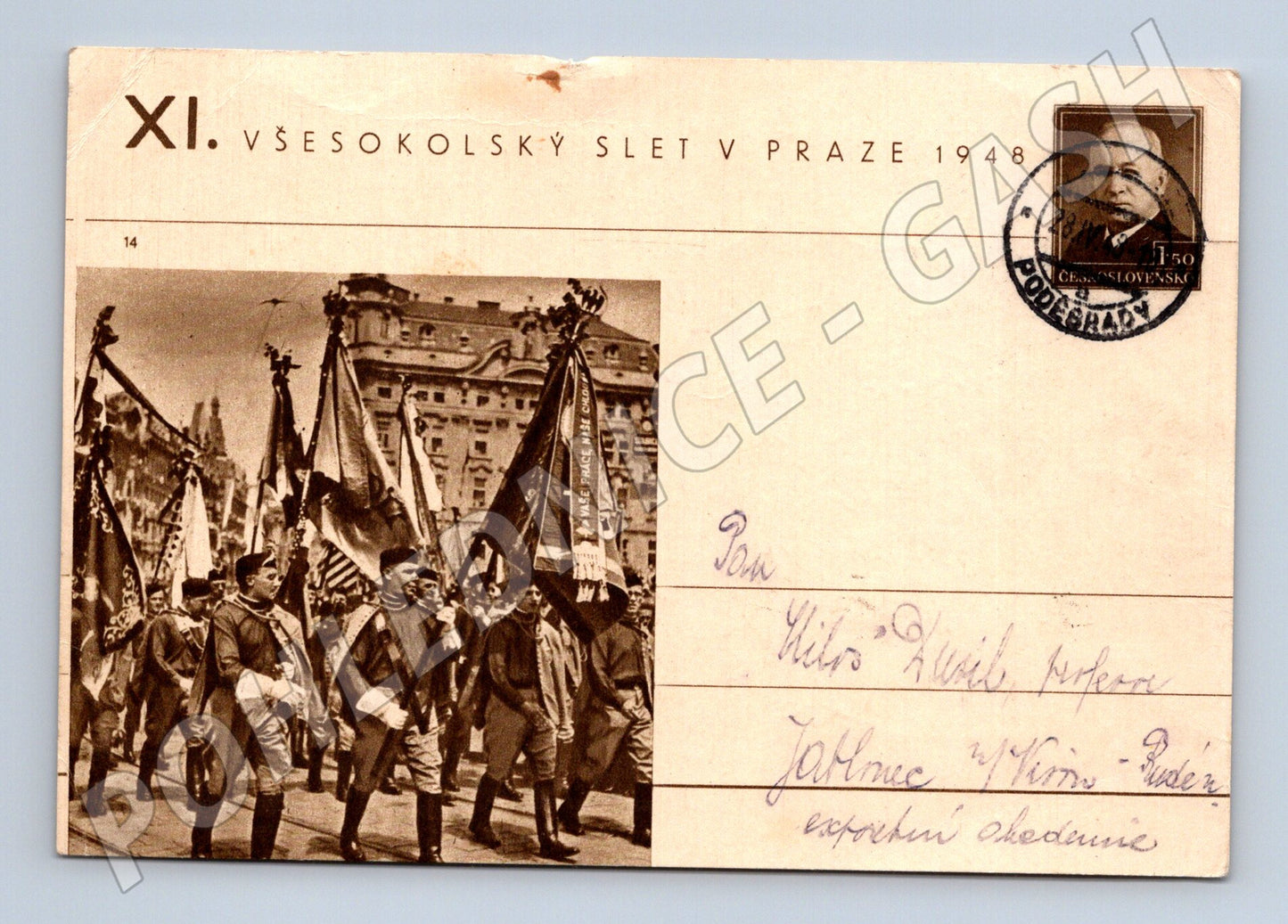 Pohlednice Praha Všesokolský slet průvod 1948 (M32747)