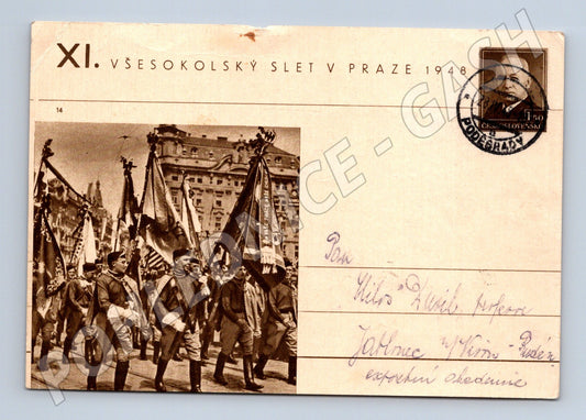 Pohlednice Praha Všesokolský slet průvod 1948 (M32747)