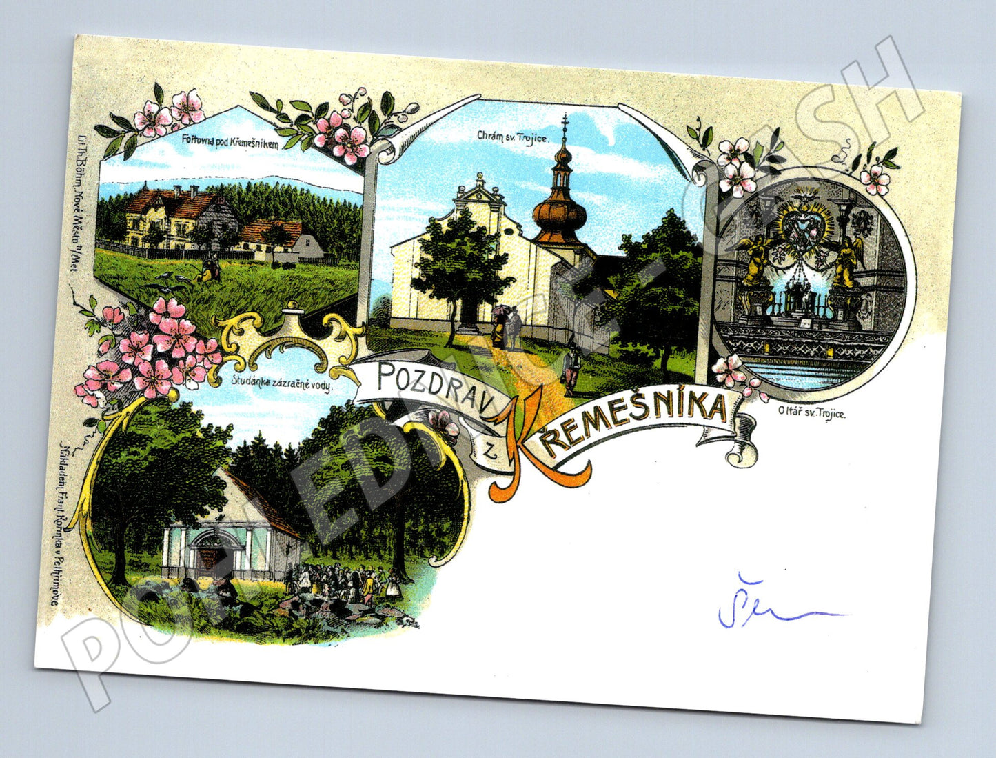 Pohlednice Křemešník kolorovaná litografie (M3275)