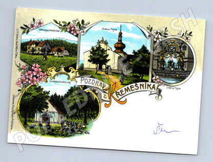 Pohlednice Křemešník kolorovaná litografie (M3275)