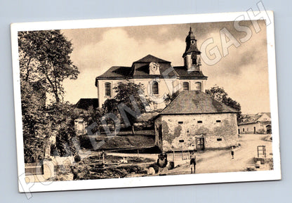 Pohlednice Lidice kostel a sýpka (M3285)