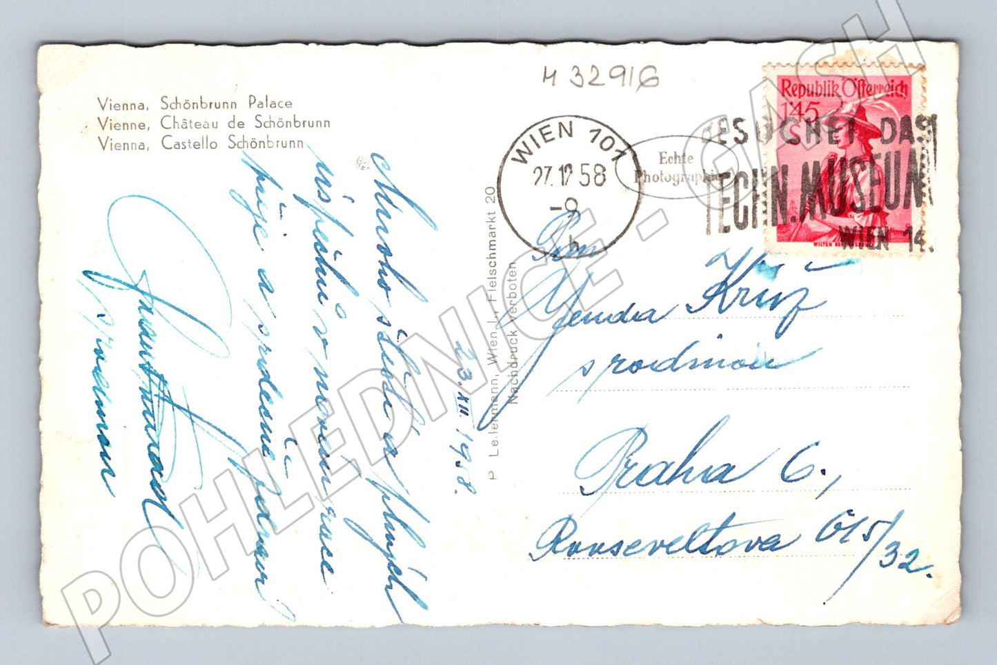 Pohlednice Rakousko Vídeň zámek Schönbrunn 1958 (M32916)