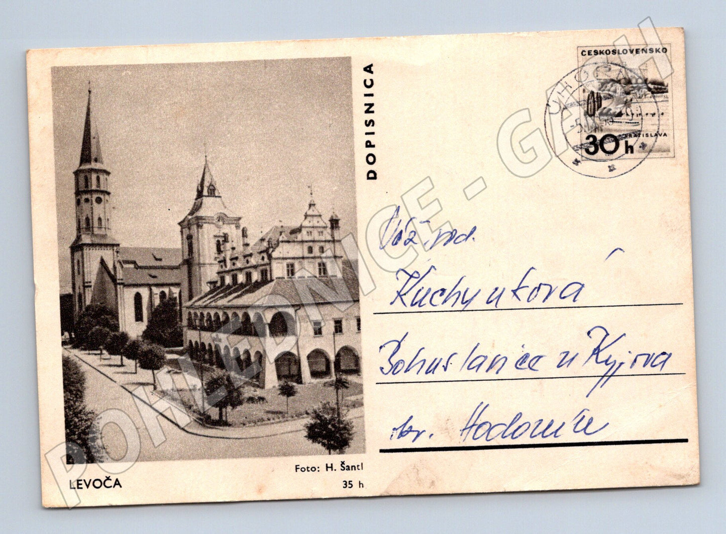 Pohlednice Slovensko Levoča kostel a budovy 1968 (M32924)