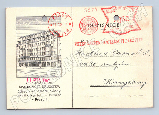 Pohlednice Praha Velkonákupní společnost družstev 1941 (M32930)