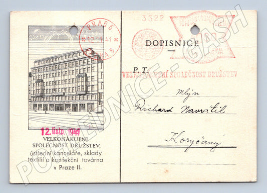 Pohlednice Praha Velkonákupní společnost družstev 1941 (M32931)