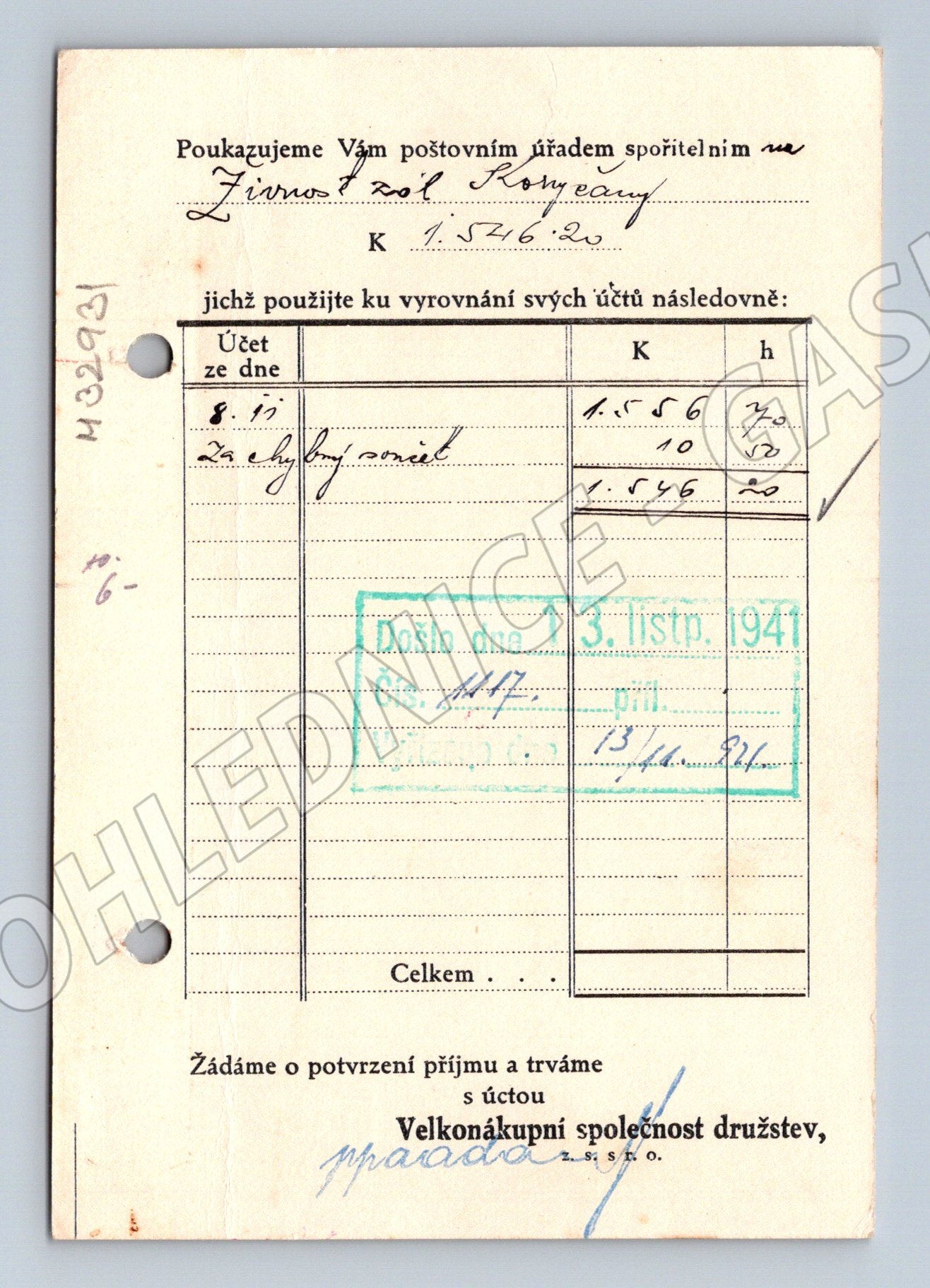 Pohlednice Praha Velkonákupní společnost družstev 1941 (M32931)