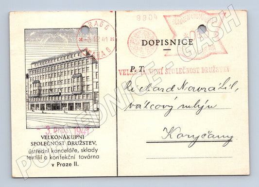 Pohlednice Praha II Velkonákupní spol. družstev 1941 (M32932)
