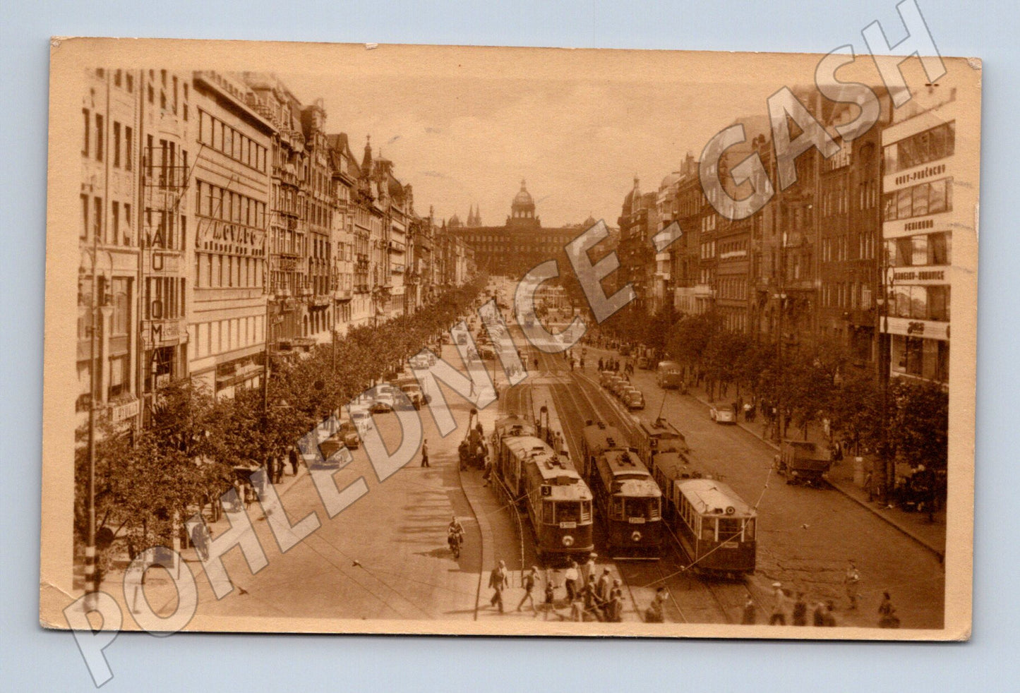 Pohlednice Praha Václavské náměstí tramvaje 1952 (M32935)
