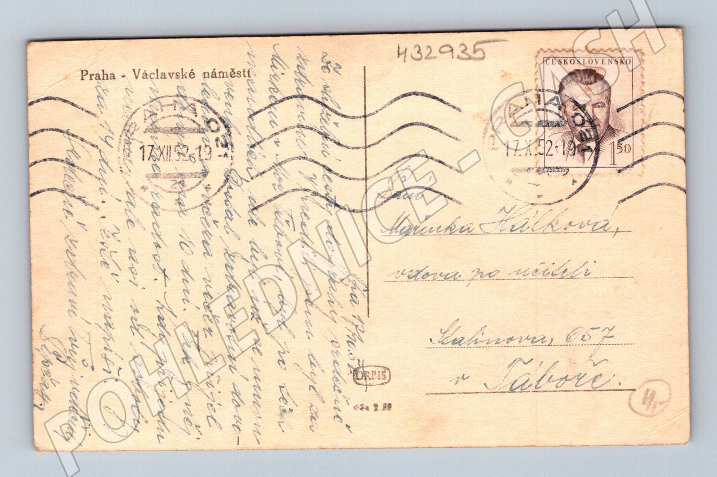 Pohlednice Praha Václavské náměstí tramvaje 1952 (M32935)