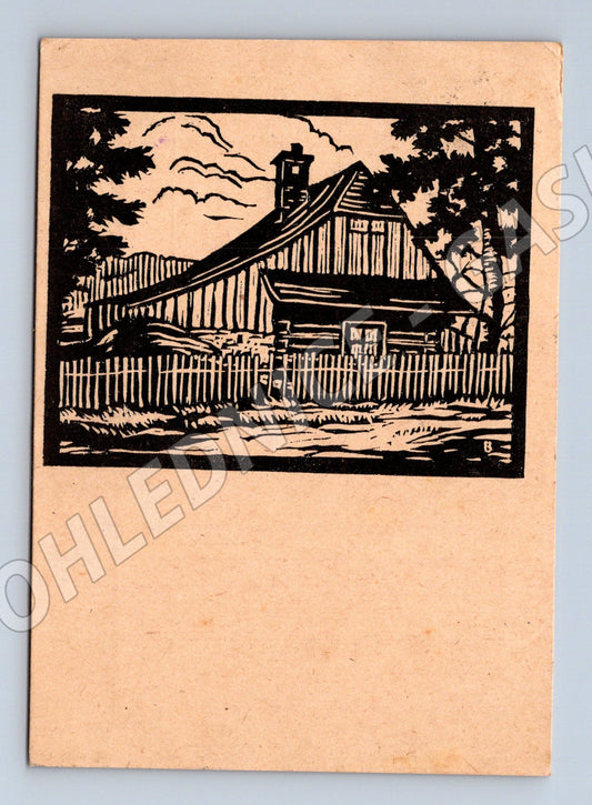 Pohlednice Trojanovice dřevěná chalupa 1933 (M32942)