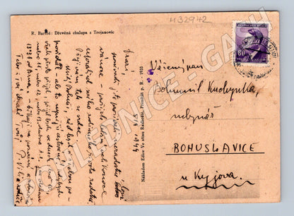 Pohlednice Trojanovice dřevěná chalupa 1933 (M32942)