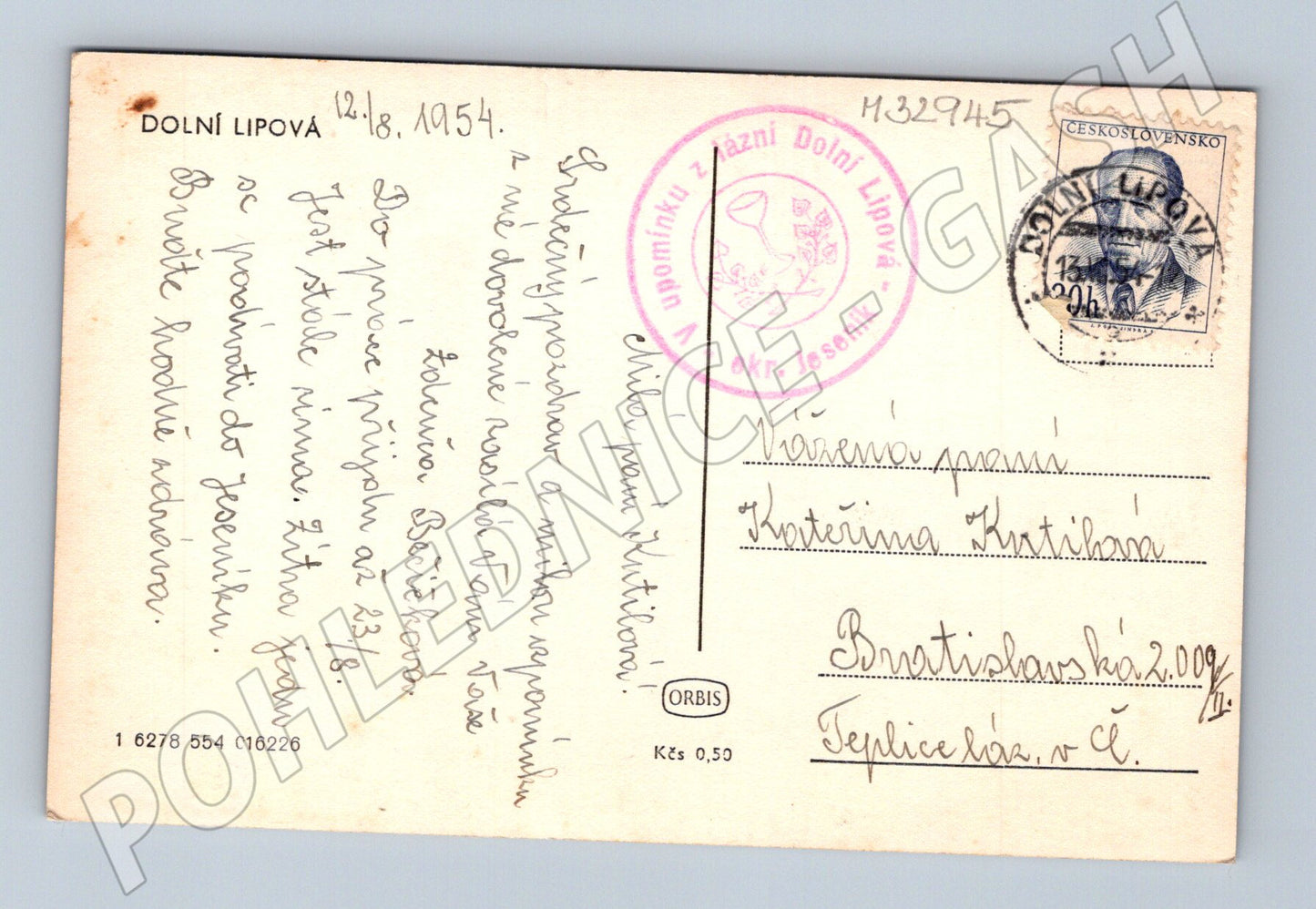 Pohlednice Dolní Lipová Schroth léčebný dům 1954 (M32945)