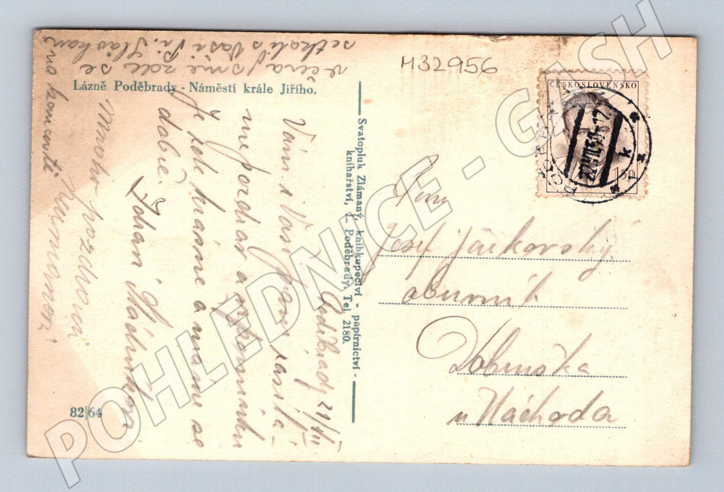 Pohlednice Poděbrady Náměstí krále Jiřího 1937 (M32956)
