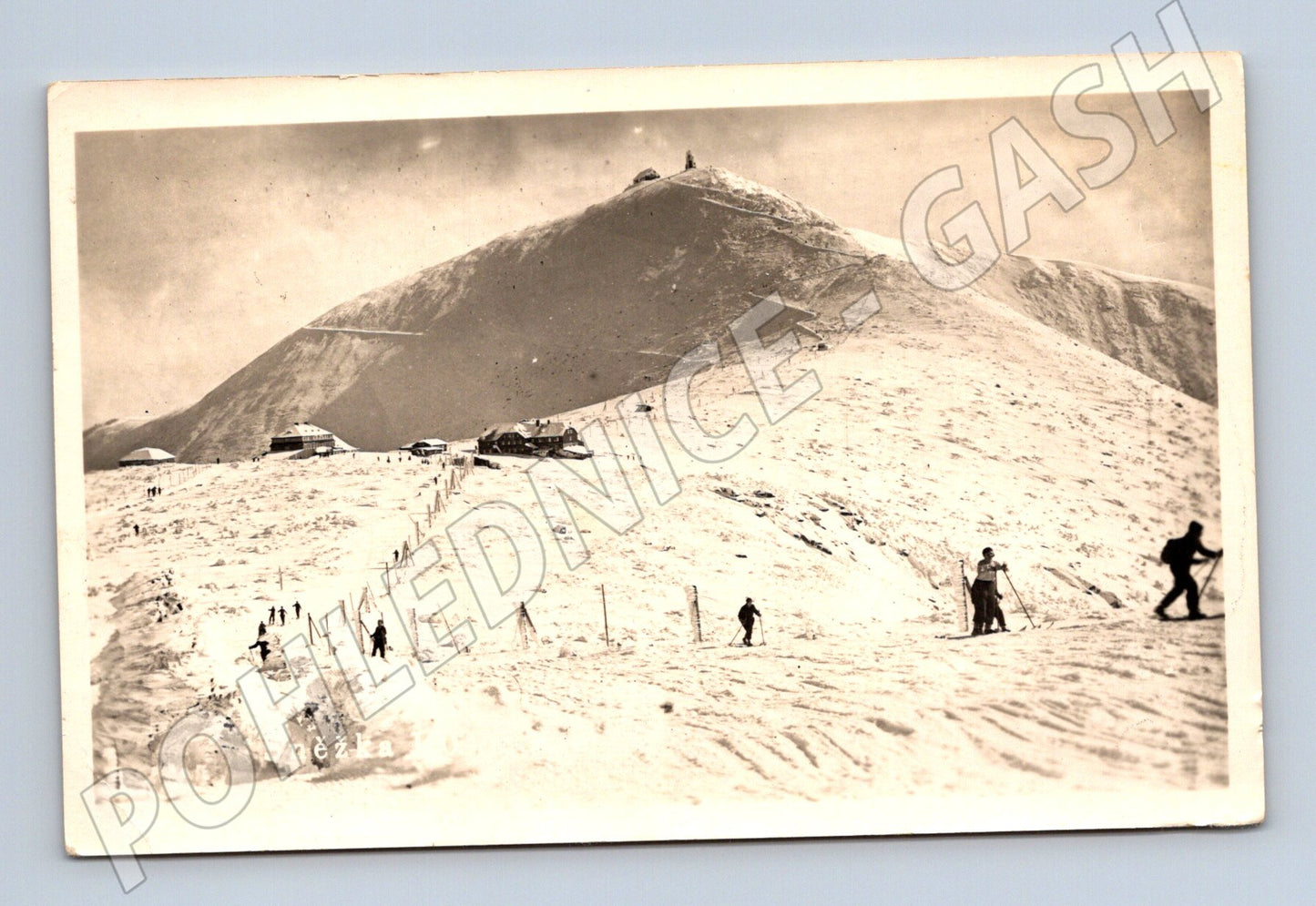 Pohlednice Krkonoše Sněžka lyžaři 1931 (M32959)