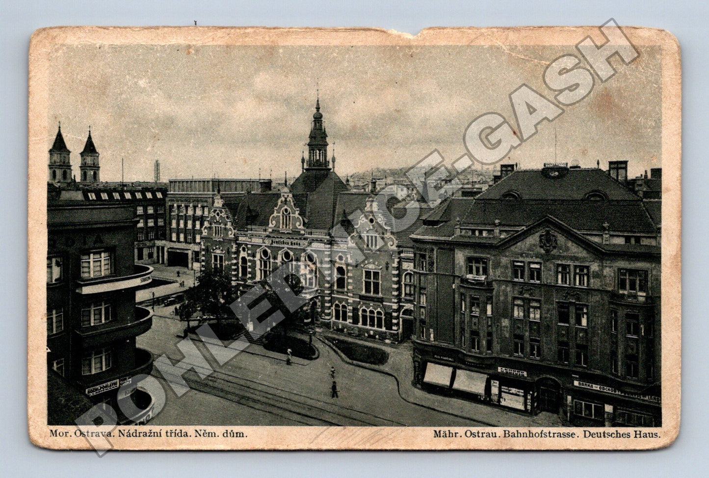Pohlednice Ostrava Nádražní třída Německý dům 1945 (M32985)