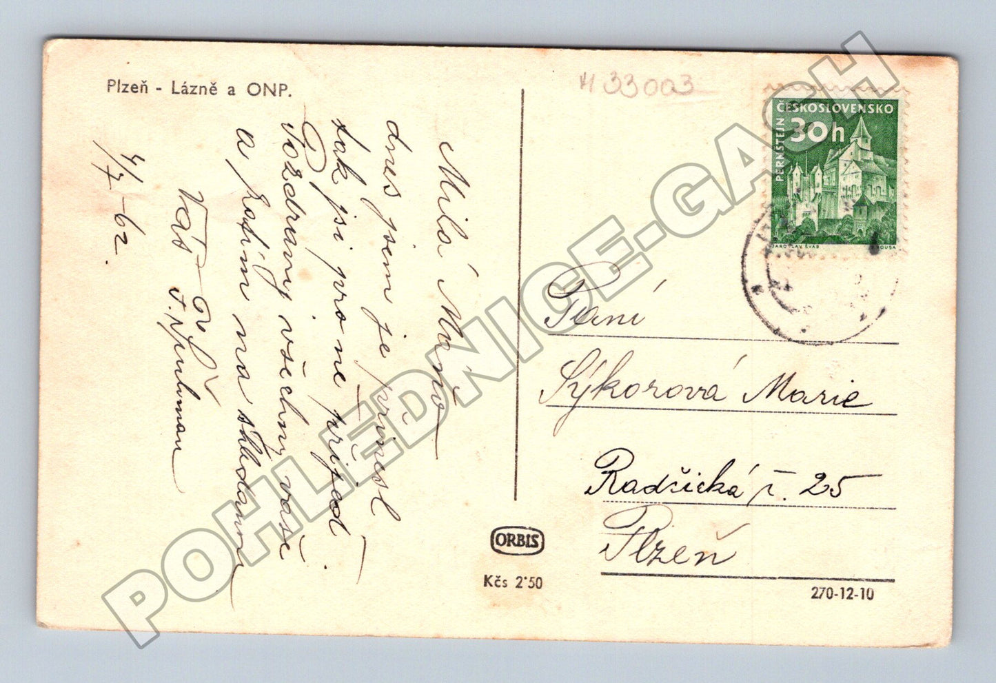 Pohlednice Plzeň Lázně a ONP 1962 (M33003)