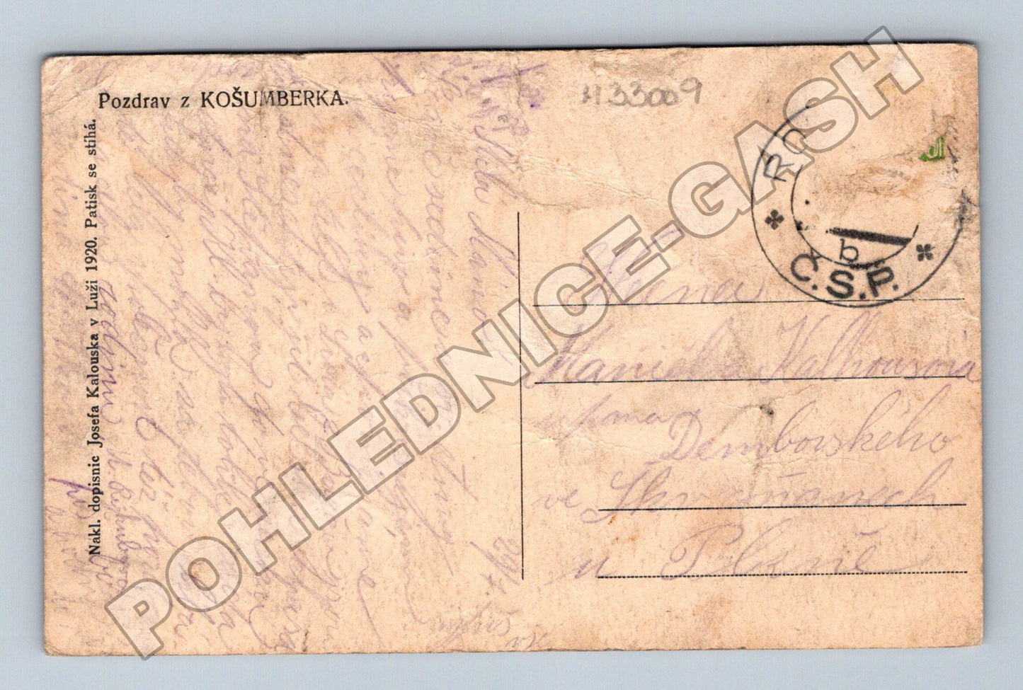 Pohlednice Košumberk částečně poškozená 1920 (M33009)