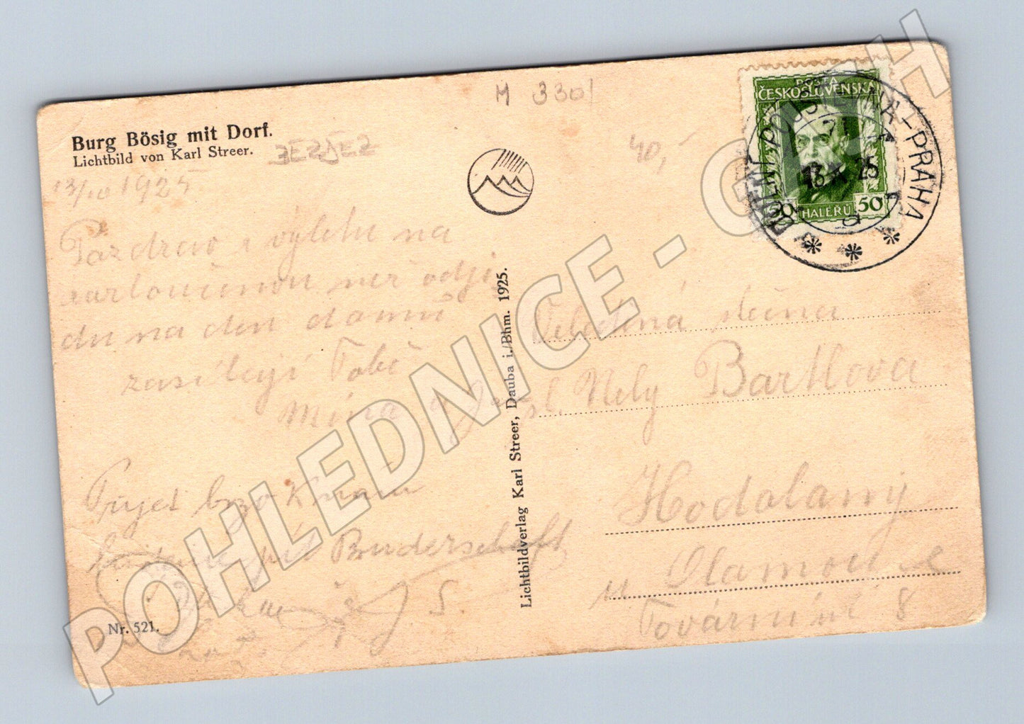 Pohlednice hrad Bezděz s vesnicí 1925 (M3301)