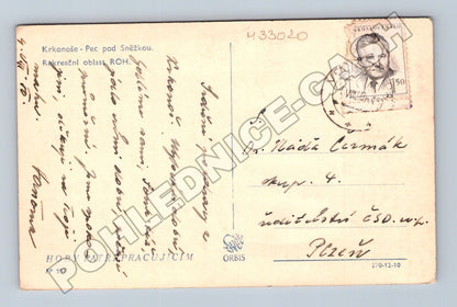 Pohlednice Krkonoše Pec pod Sněžkou horské chalupy 1950 (M33020)