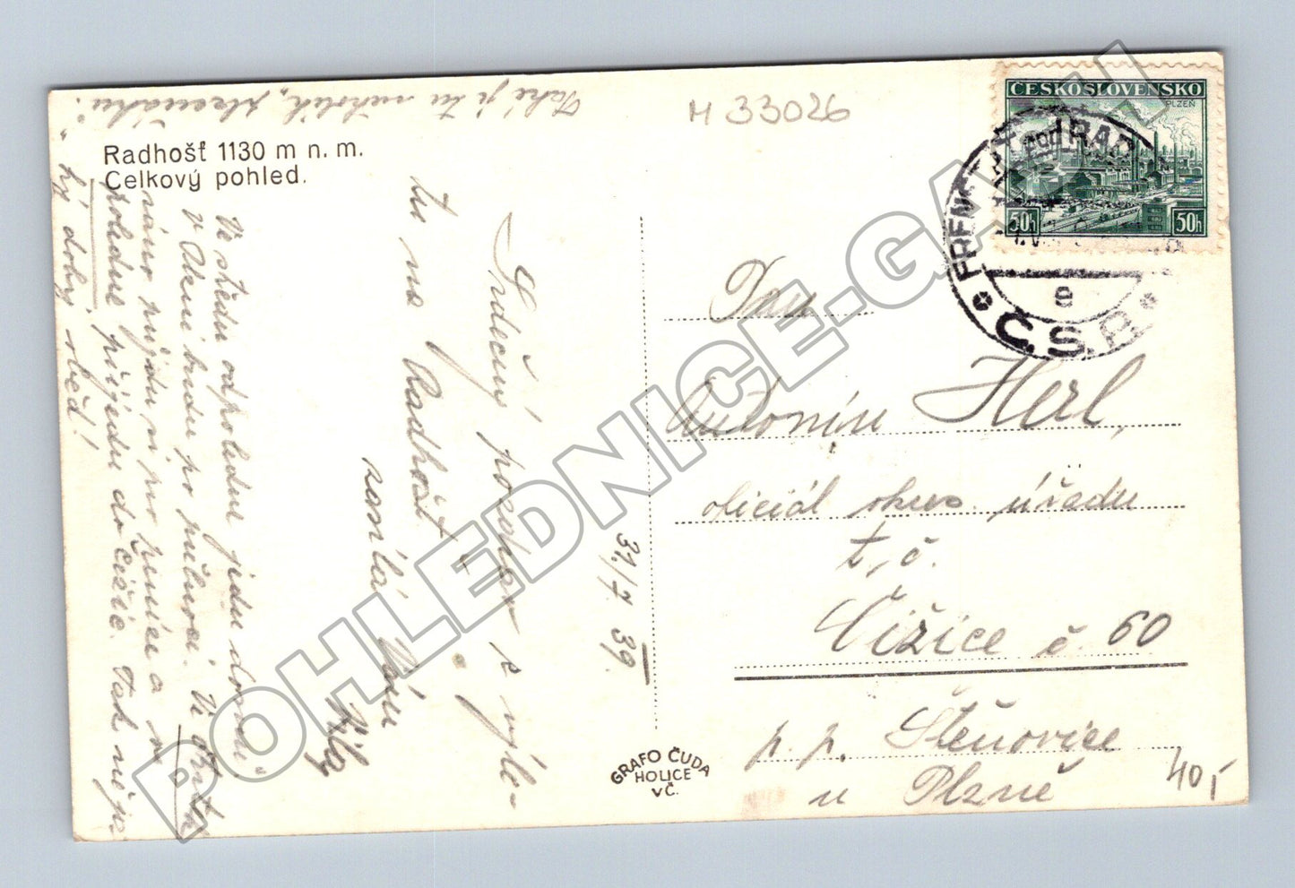 Pohlednice Radhošť celkový pohled 1939 (M33026)