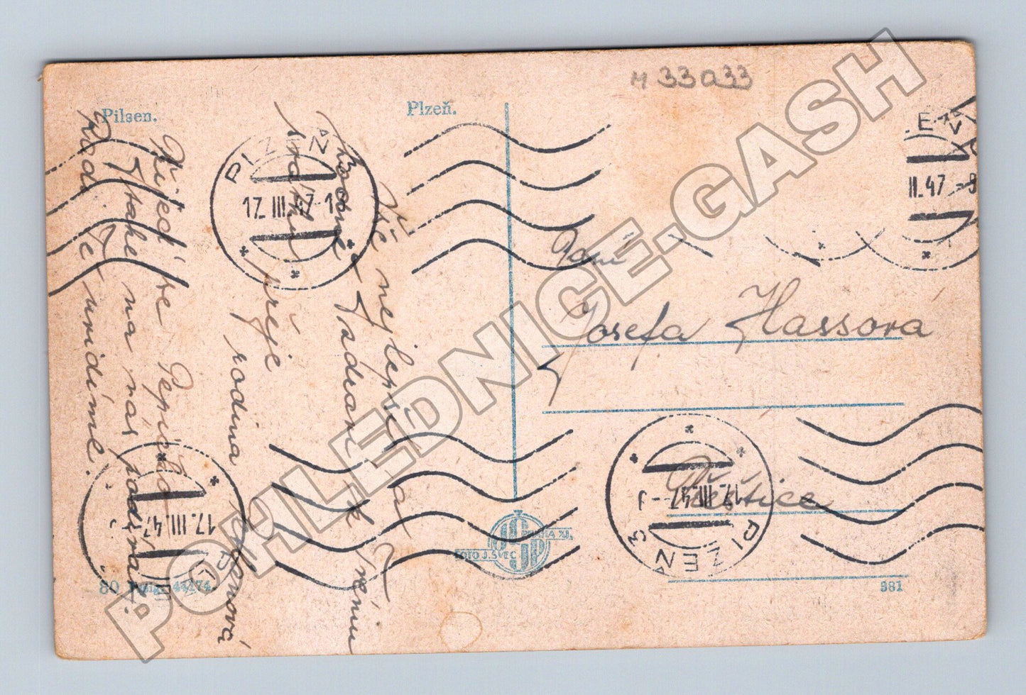 Pohlednice Plzeň ulice s tramvají 1947 (M33033)