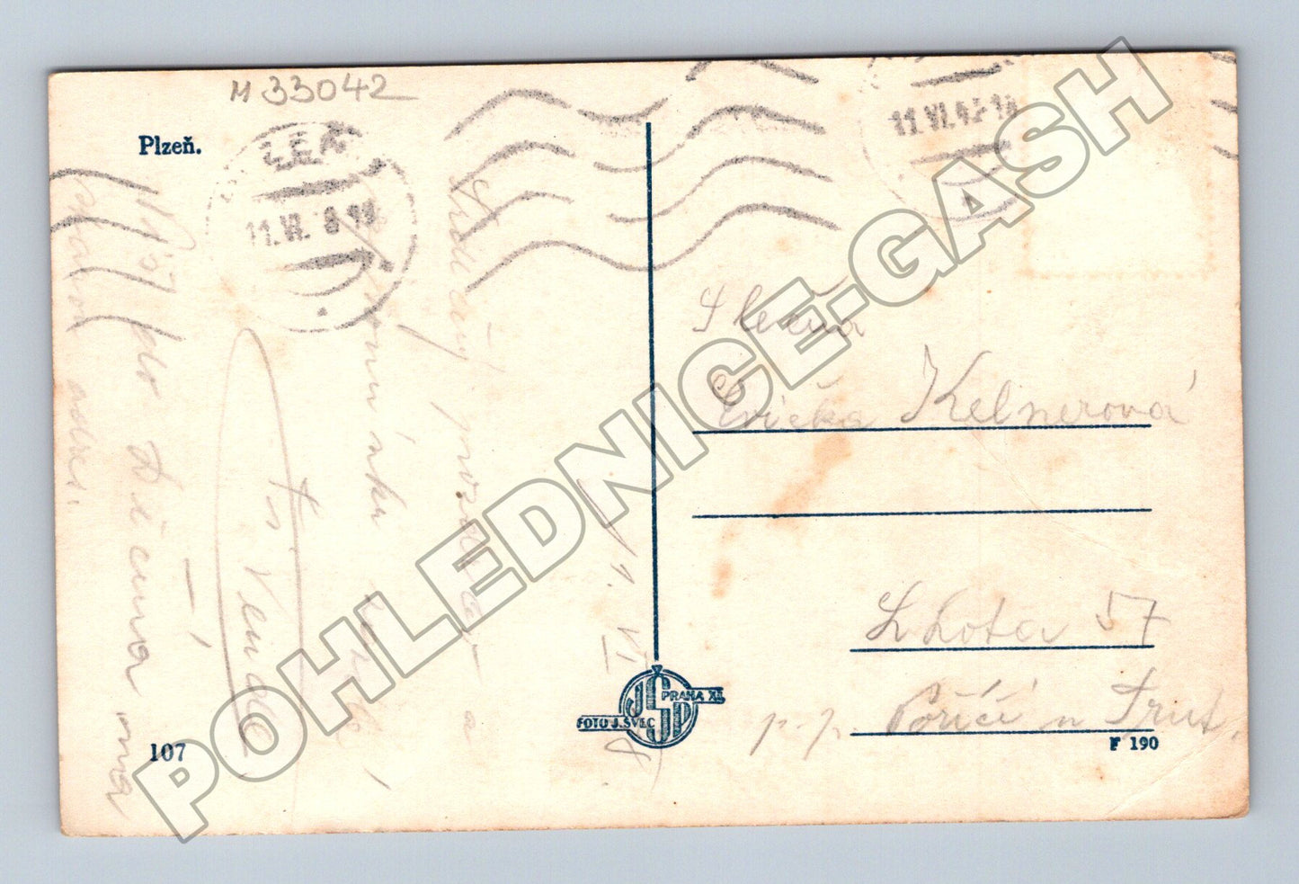 Pohlednice Plzeň ulice s tramvají 1942 (M33042)
