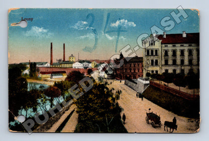 Pohlednice Louny panorama s průmyslem a povozem 1920 (M33050)